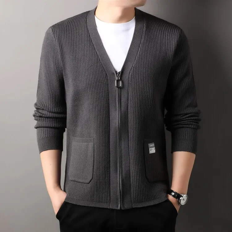 

Trend Men's Cardigan Long Sleeved Zipper Design Hot Selling Simple Knitted Cardigan Coats