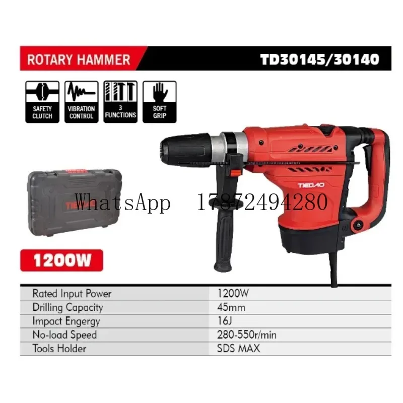High Power AX Rotary Hammer Drill - 1200W/1400W, 35-45mm (TD30145) for Home Improvement
