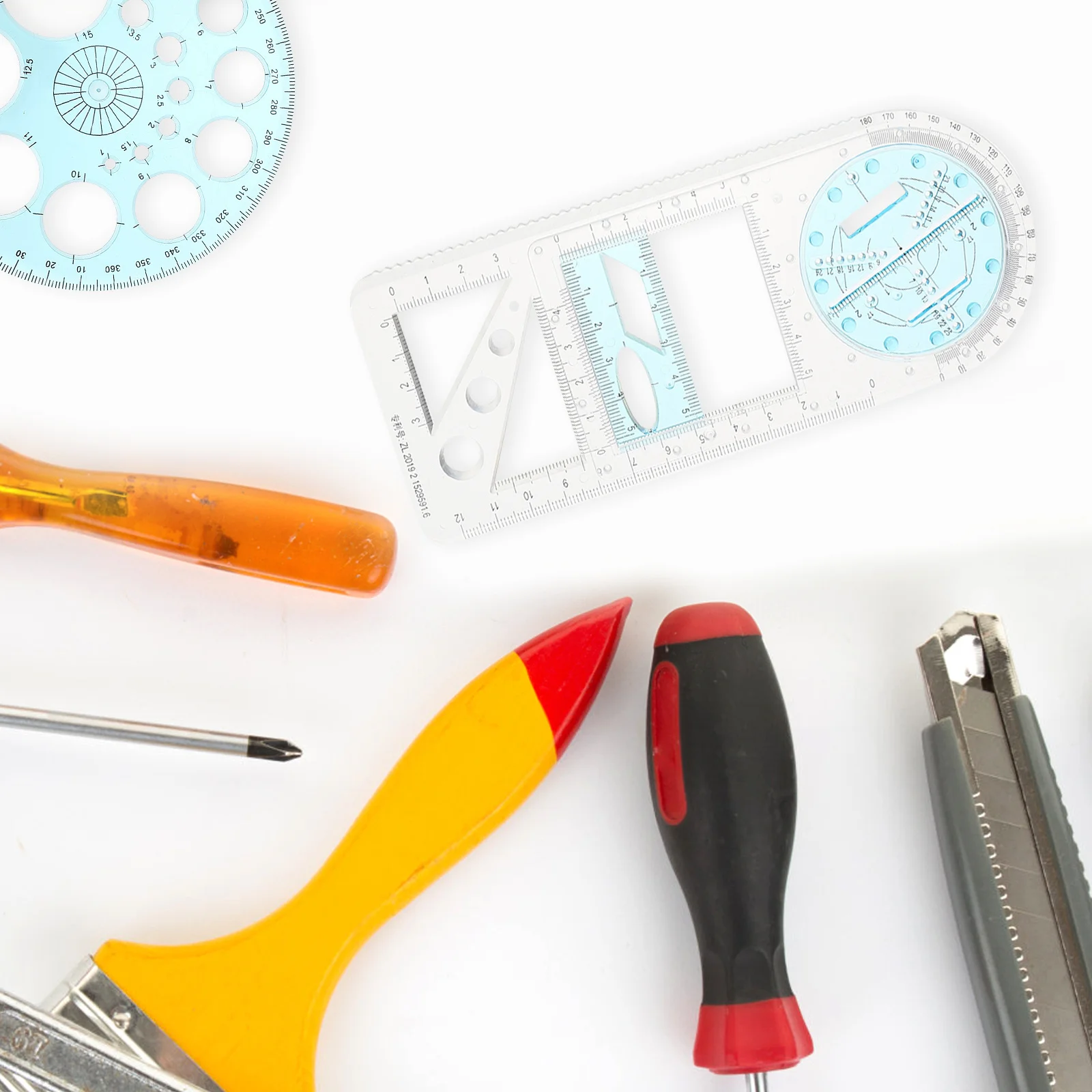 2 قطعة مساطر قالب الرسم استنسل هندسي بلاستيكي لطلاب الفن أدوات قياس متعددة الأغراض للمدرسة