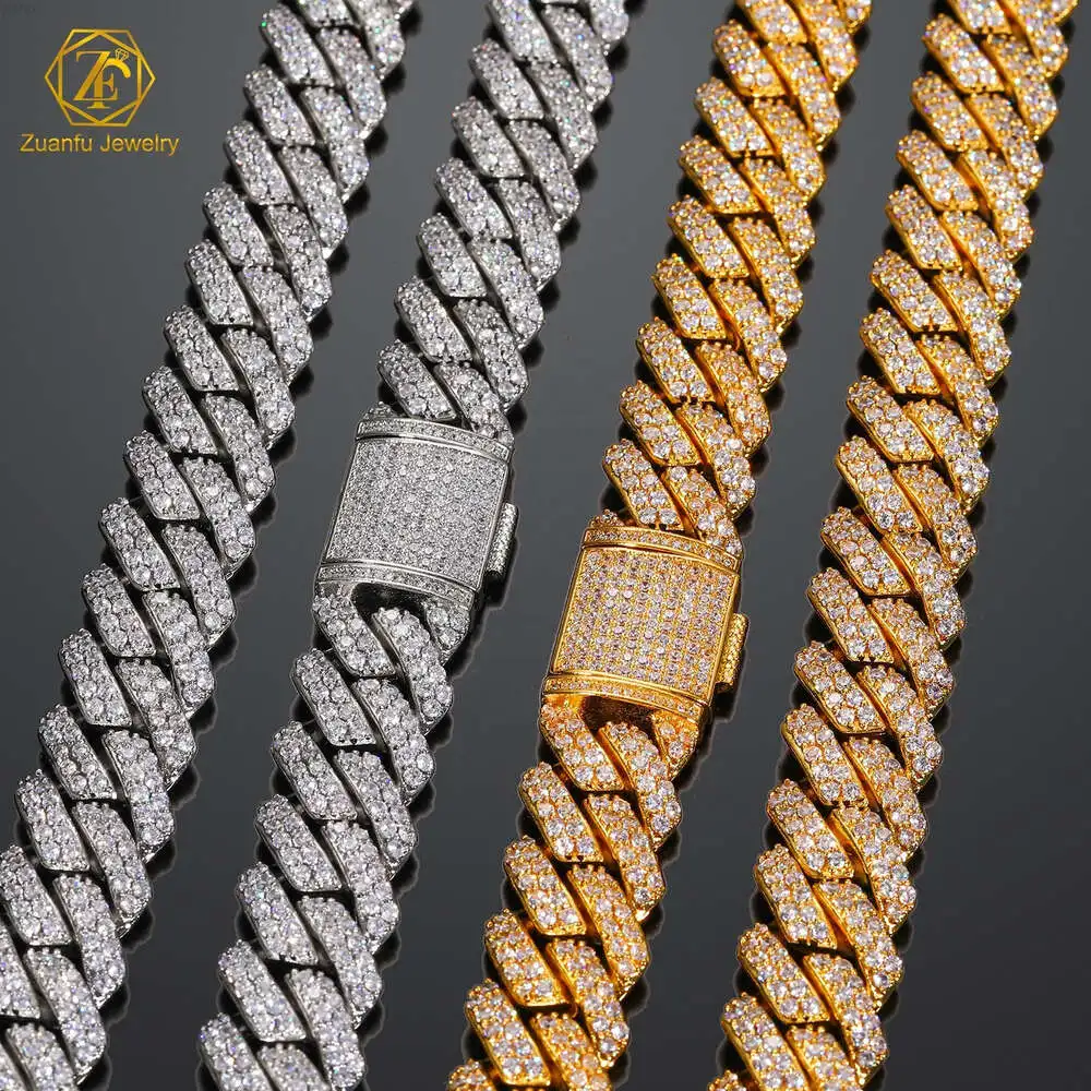 

High Quality Big Size Mens Moissanite Cuban Link Chain 12mm 925 Sterling Silver Chain High Polished Cuban Necklace and Bracelet