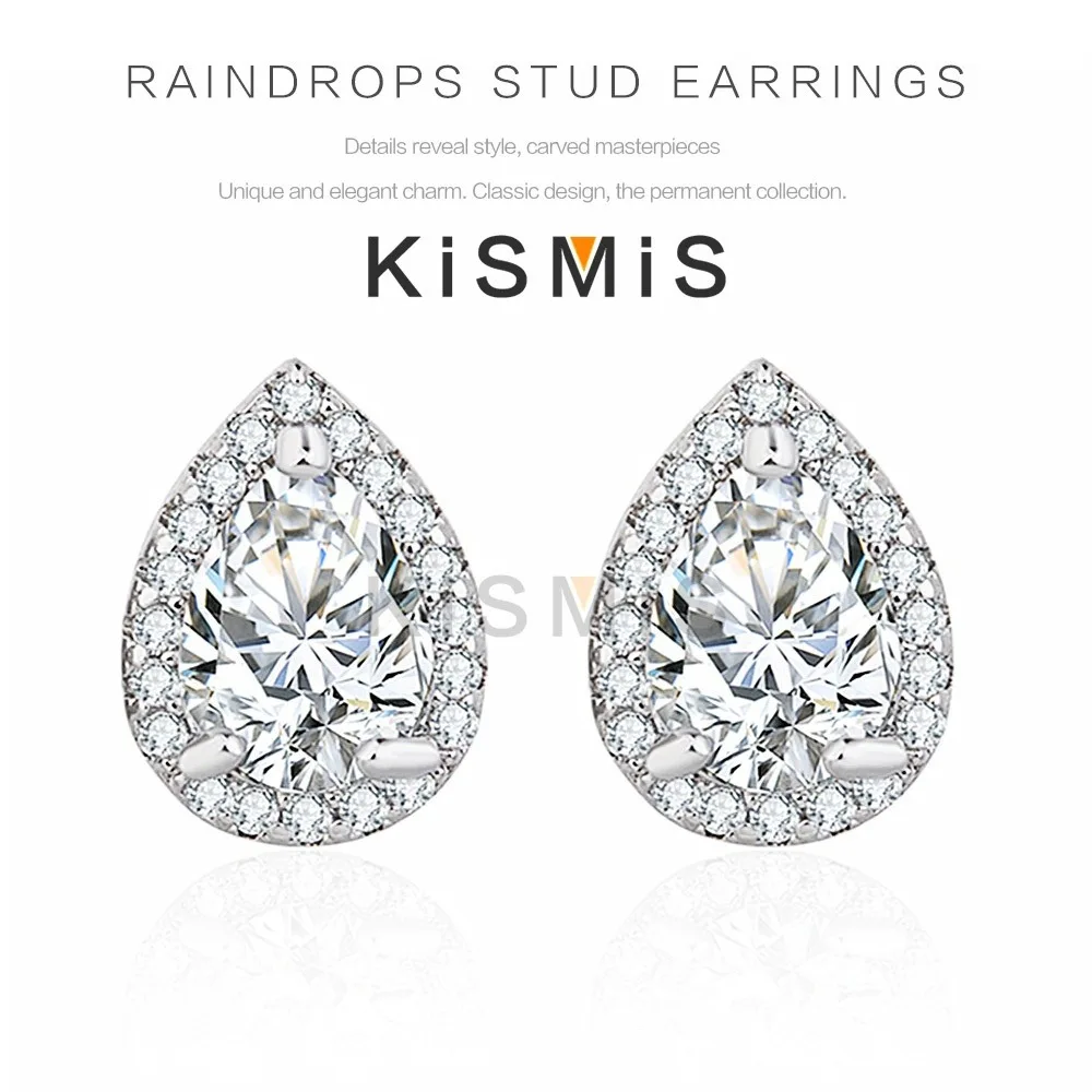 KISMIS New Teardrop Earrings Elegant Cubic Zirconia Earrings Water Drop Cut Bright Halo Earrings