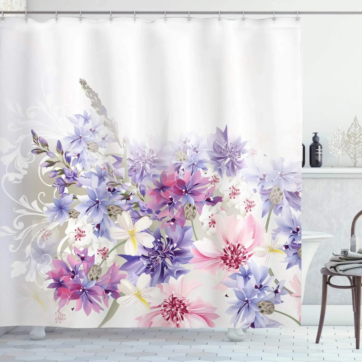 Dandelion Flower with Waterdrop Printing Shower Curtains Waterproof Cloth Curtain Set Fabric Bathroom Home Decor Bathtub Screens