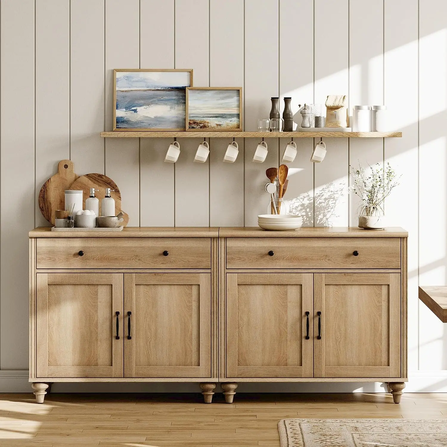 WAMAPT Buffet Cabinet with 4 Doors&2 Drawers, Large Wood Sideboard Table | Oak Coffee Bar Table 68 inch Kitchen, Customized