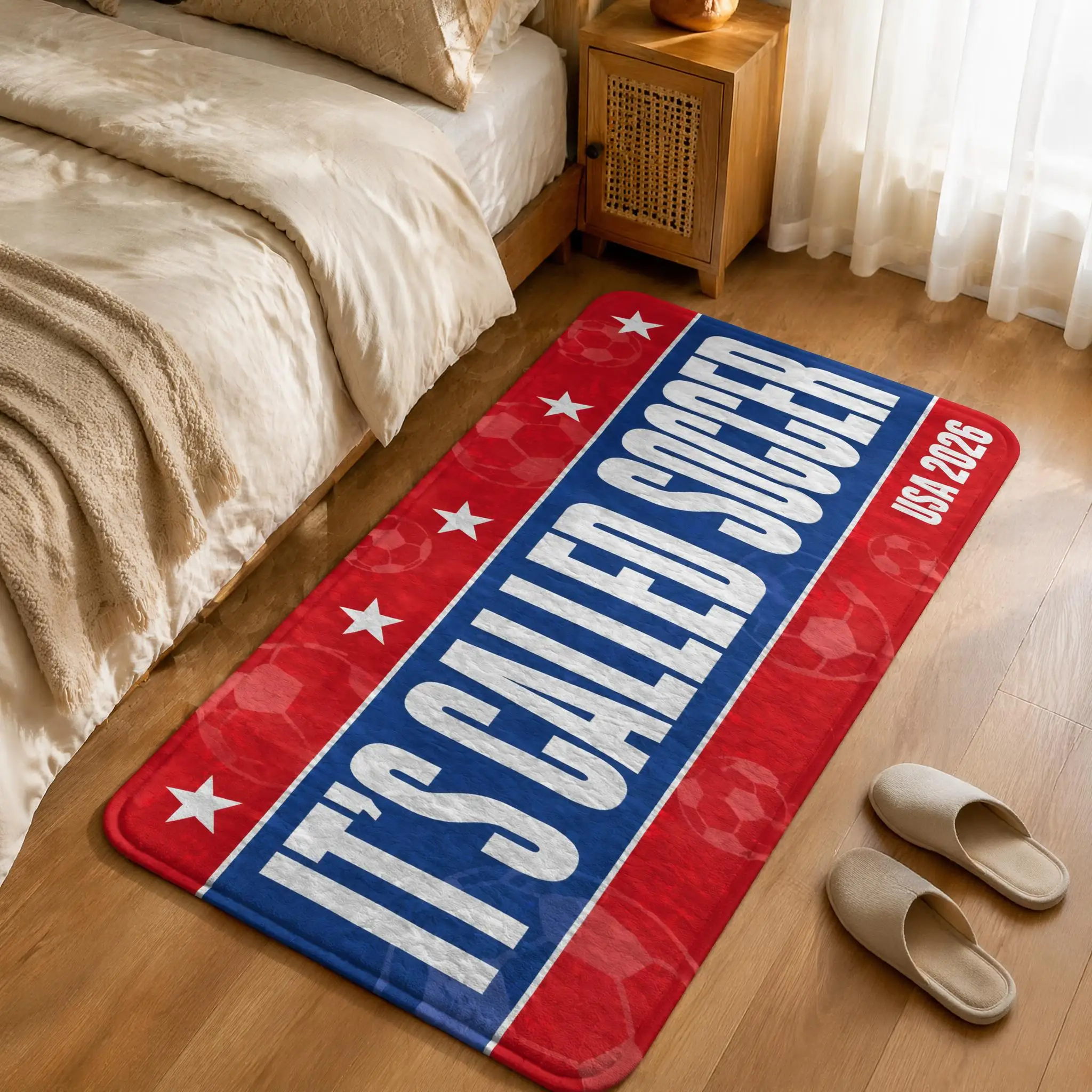 Tapis de sol antidérapant Soccer USA 2026 Long Runner Rouge Bleu Étoile Imprimé Football pour Chambre, Décoration pour Fans de Sport, Couloir