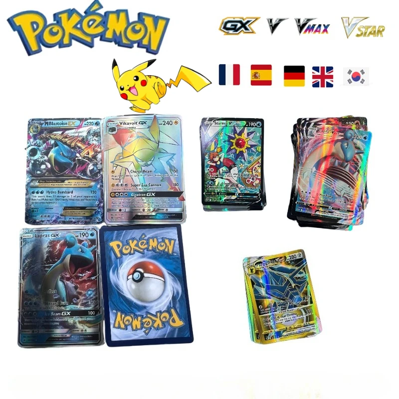 

60/100/200Pcs Pokemons French English German Korean Spanish Cards GX VMax VMAX V TT Pikachu Anime Battle Card Kid PlayingToys