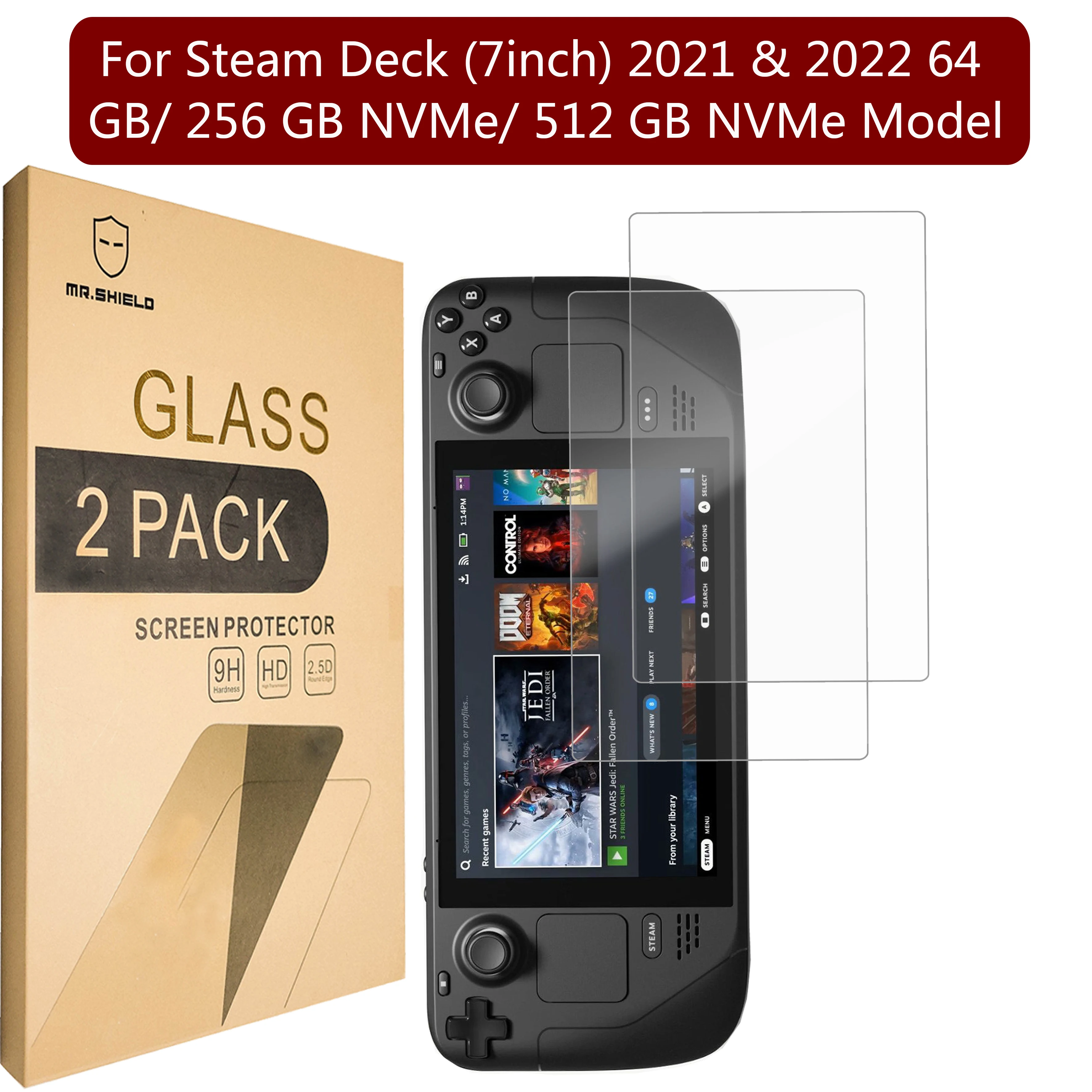 Mr.Shield [2-Pack] Screen Protector For  Steam Deck / Steam Deck OLED 2021 & 2022 & 2023 [Tempered Glass]