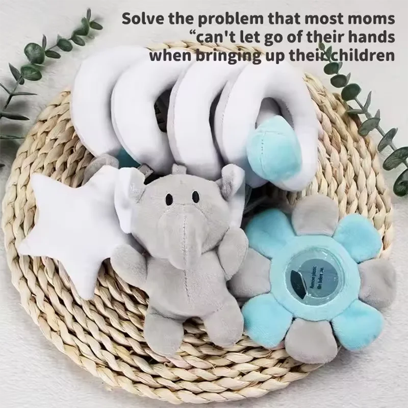 ベビー向け無地漫画動物柄早期教育ぬいぐるみパズル、鏡付き、落ち着かせるカート、鳴るベッドベルおもちゃ