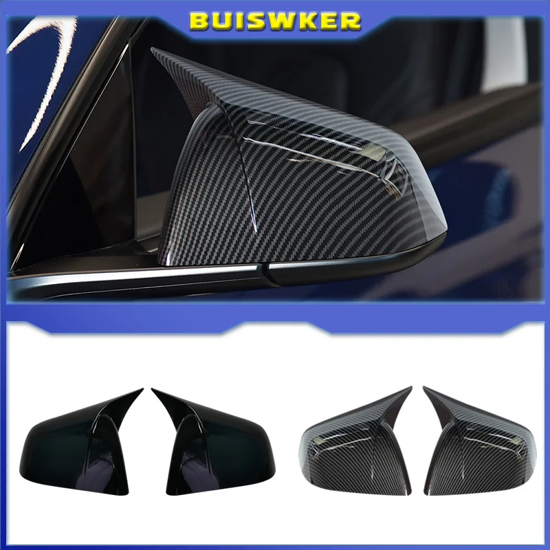 

Glossy Black Side Rear View Mirror Cover Trim OX Horn Style Door Side Wing Mirror Cover For Tesla Model Y 2019-2023