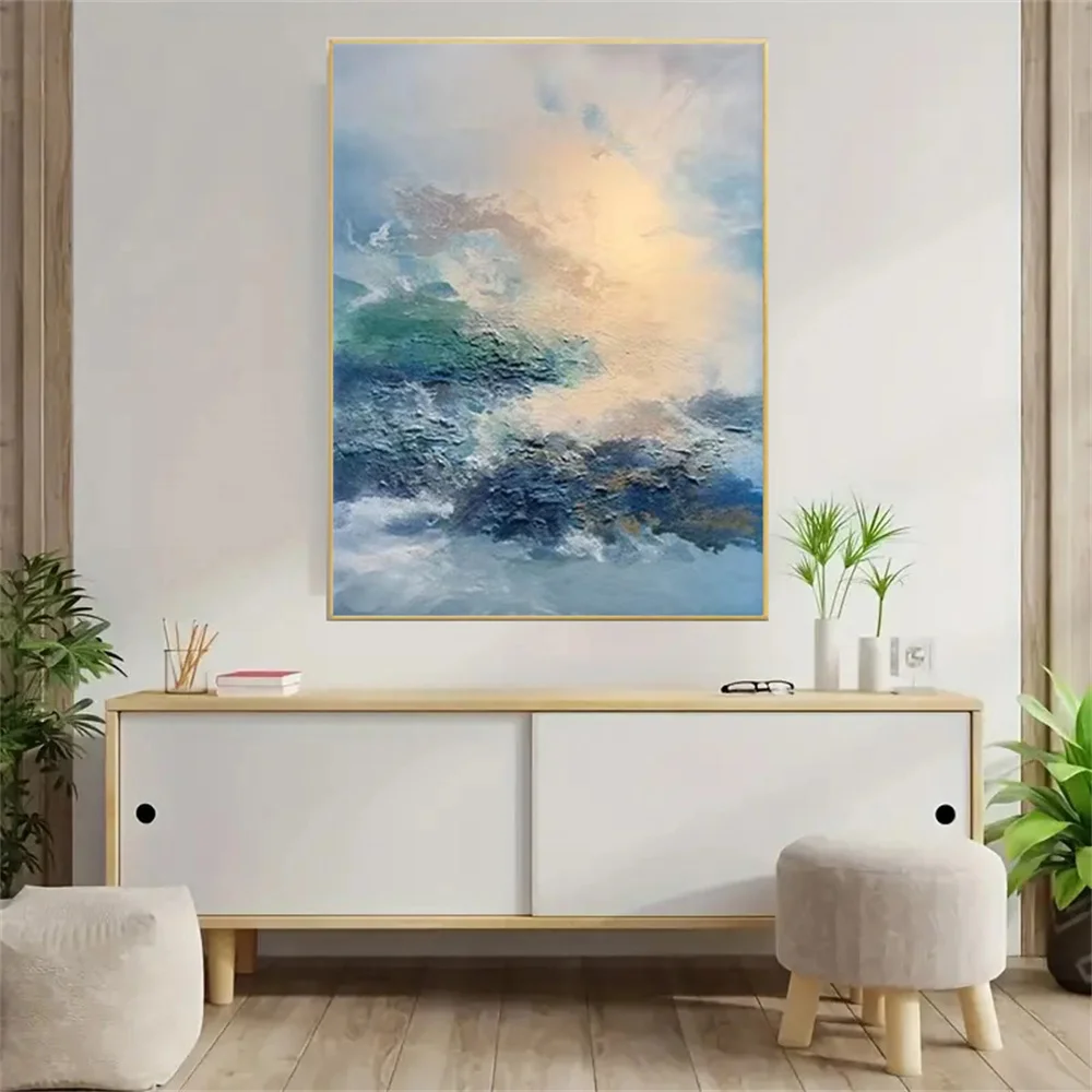 100% Handmade Abstract Oil Paintings on Canvas Art Blue Texture Mural For Home Decor Wall Pictures Living Room Trim As a Present
