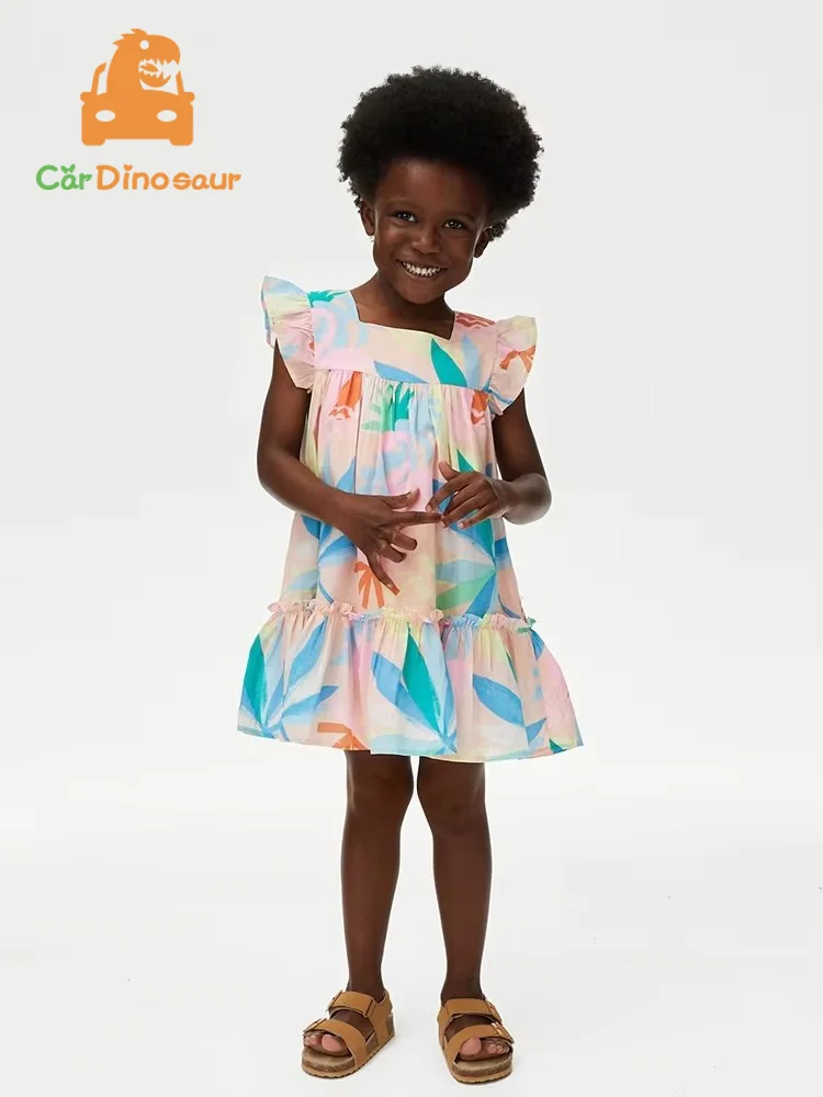 

2025 Summer New 3 4 6 8 10 12 Years Children Cotton Beautiful Pretty Sweet Full Print Short Fly Sleeve Baby Kids Girls Dress