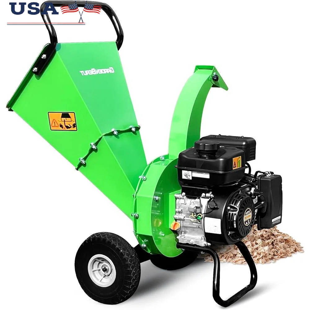 7HP Gas Wood Chipper Shredder 212cc Heavy Duty Mulcher 3 Inch Max Diameter 15 1 Reduction Ratio Easy Assembly Forestry