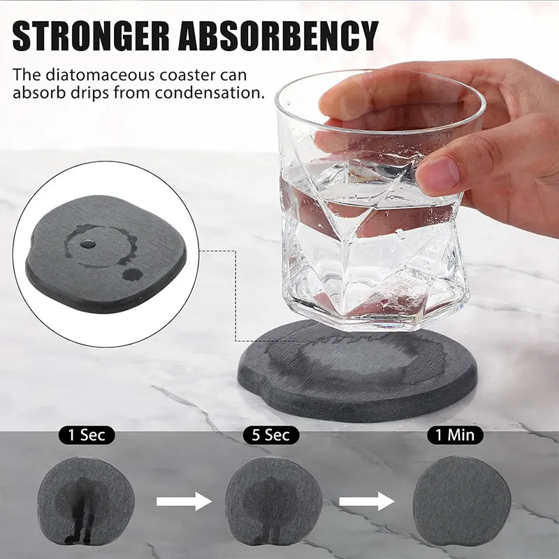 4/6/8PCS Quick-Dry Drink Absorbent Coasters Set Heat-Resistant Absorbent Diatomaceous Earth Coasters for Home Coffee Bar Decor