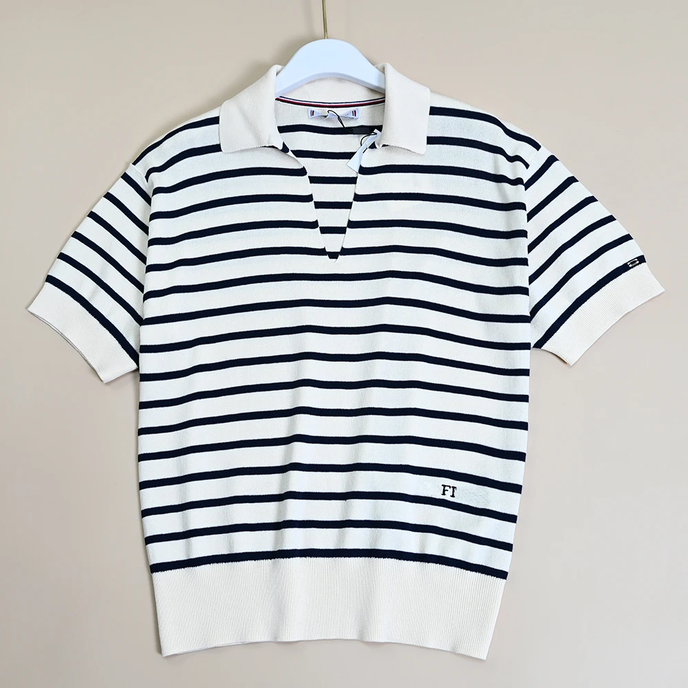 Casual ort Sve Cotone lavorato a maglia irt con lettere ricamate Colletto a V Sle Comodo top estivo da donna traspirante