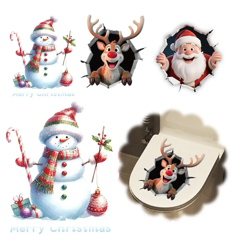 ثلاثية الأبعاد سانتا كلوز كسر من خلال الجدار ملصق بولي كلوريد الفينيل للإزالة عيد الميلاد جدار نافذة ملصق المنزل عيد الميلاد الديكور هدية السنة الجديدة 2025 #6