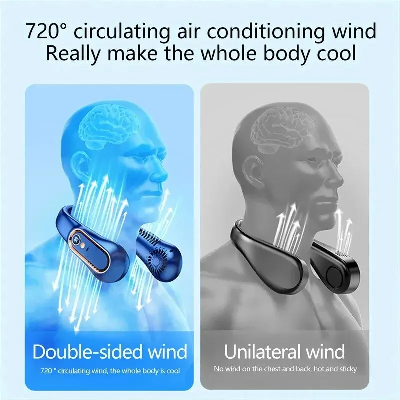 2024 7000mAh New Mini Neck Mounted Fan Portable Bladeless Neck Rechargeable Air Cooler 5 Speed Mini Summer Sports Fan Outdoor