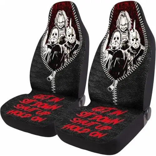 

Horror Car Seat Covers Set of 2 – Scary Halloween Auto Accessories for SUV Truck Sedan – Breathable Spooky Gift for Men Women