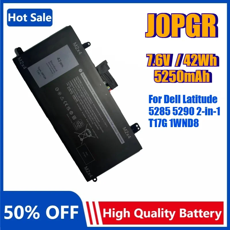

New J0PGR 7.6V 42Wh Laptop Battery for Dell Latitude 12 5285 5290 2-IN-1 T17G Tablet JOPGR 1WND8 Replacement Bateria 5250mAh