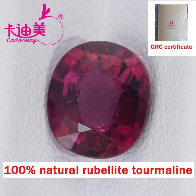 CADERMAY Oval Shape Natural Rubellite Tourmaline Loose Stone With GRC Certificate  Beads For Fine Jewelry Making