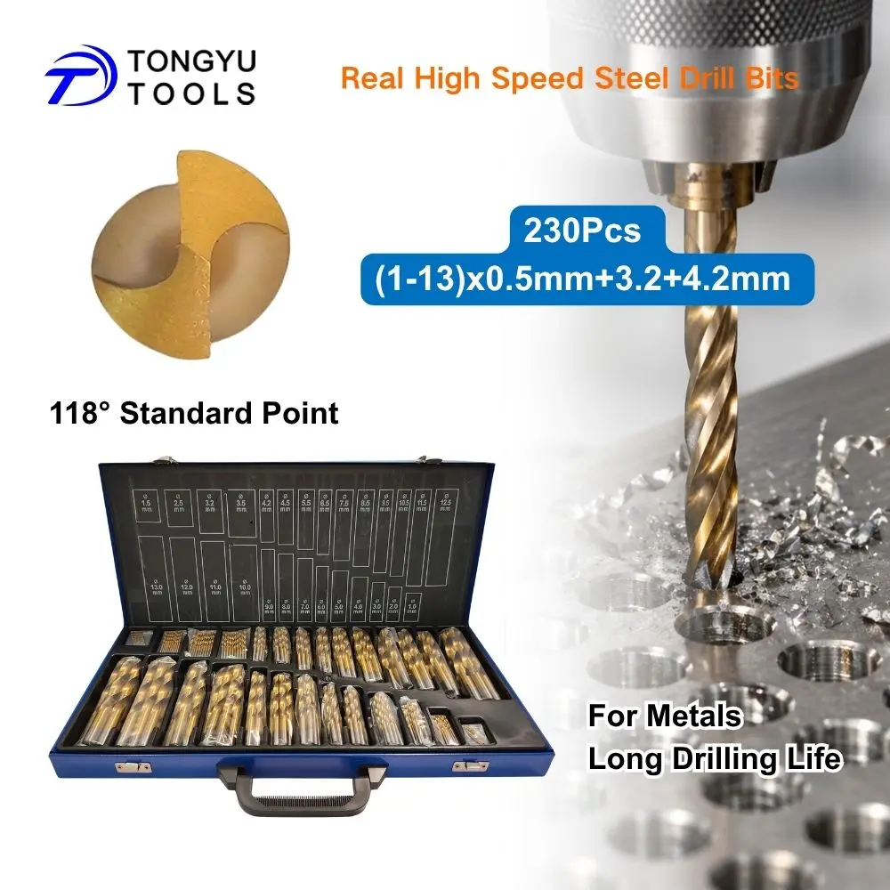 

230Pcs HSS Drill Bit Set 1-13mm Titanium Coated Twist Drill Bits for Metal Wood Plastic DIY Repair