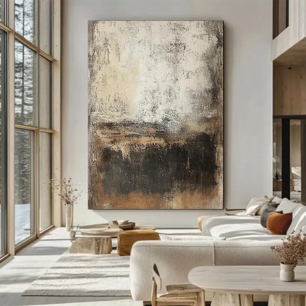 

100% Handmade Abstract Oil Painting - Thick Layer Black Gray Wall Art Original Mural for Living Room Home Decor Picture Gift