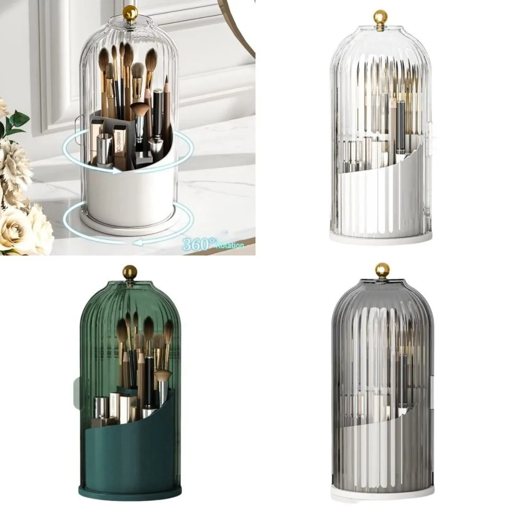 360° Rotating Makeup Brush Holder With Lid Dustproof Lipstick Container Luxury Cosmetic Organizer Large Capacity Transparent