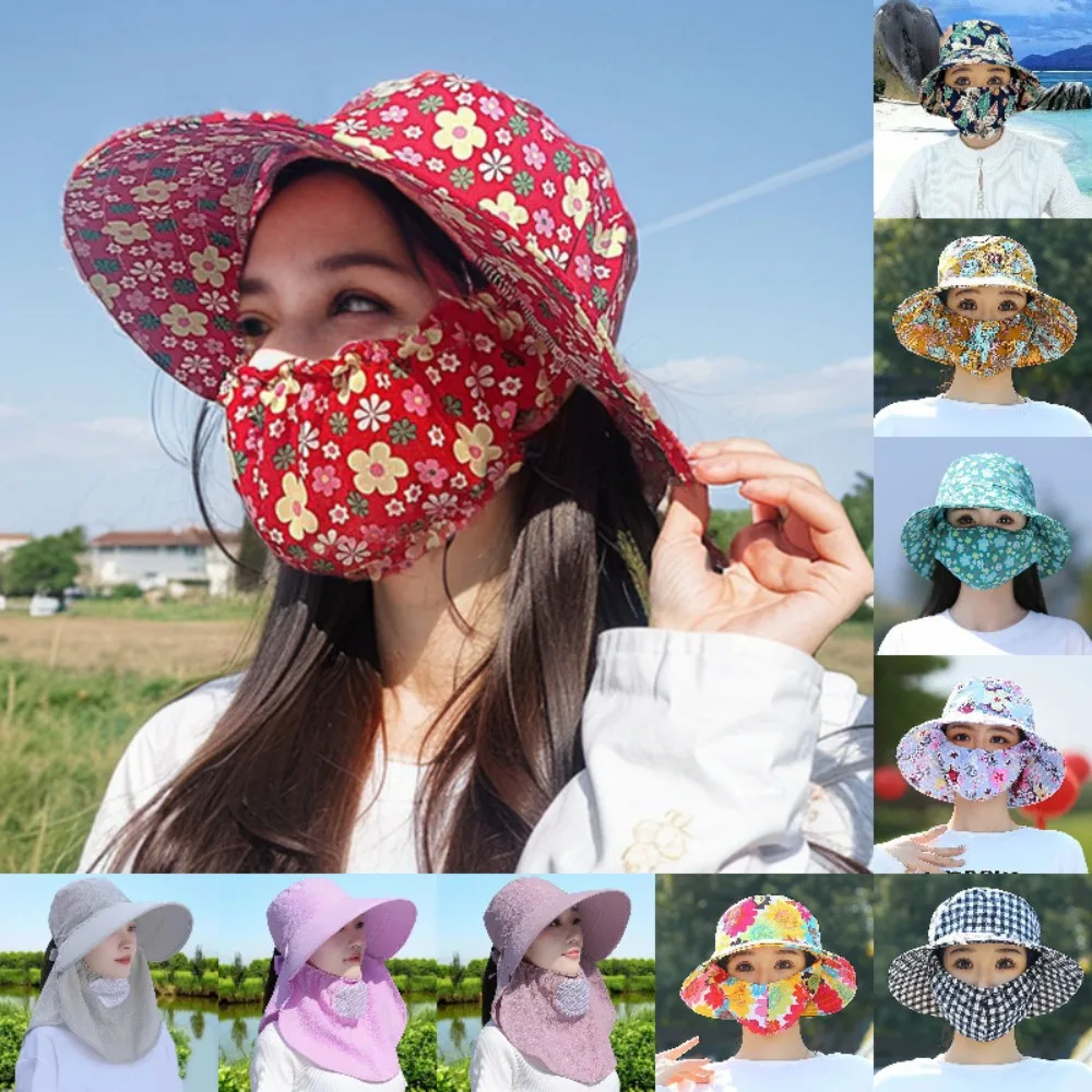 Fashion Wide Brim Tea Picking Cap Shawl Anti-uv Agricultural Work Hat Protect Neck Fisherman Hat Four Seasons