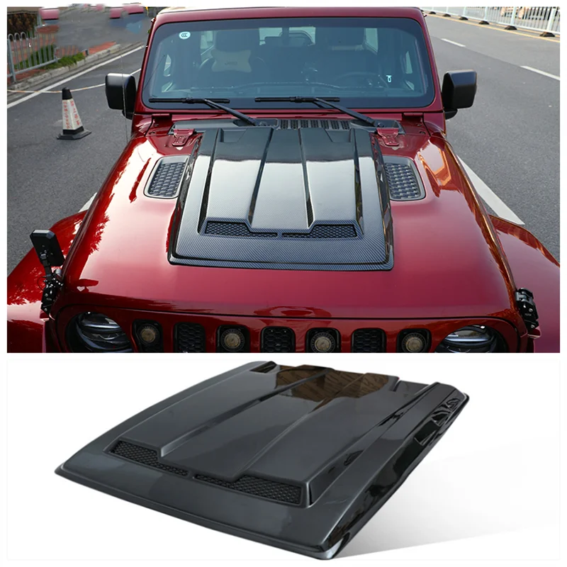 

Fits For Jeep Wrangler 2018 2019 2020 2021 2022 High Quality ABS Bright Black & ABS Carbon Front Engine Hood Vent Cover