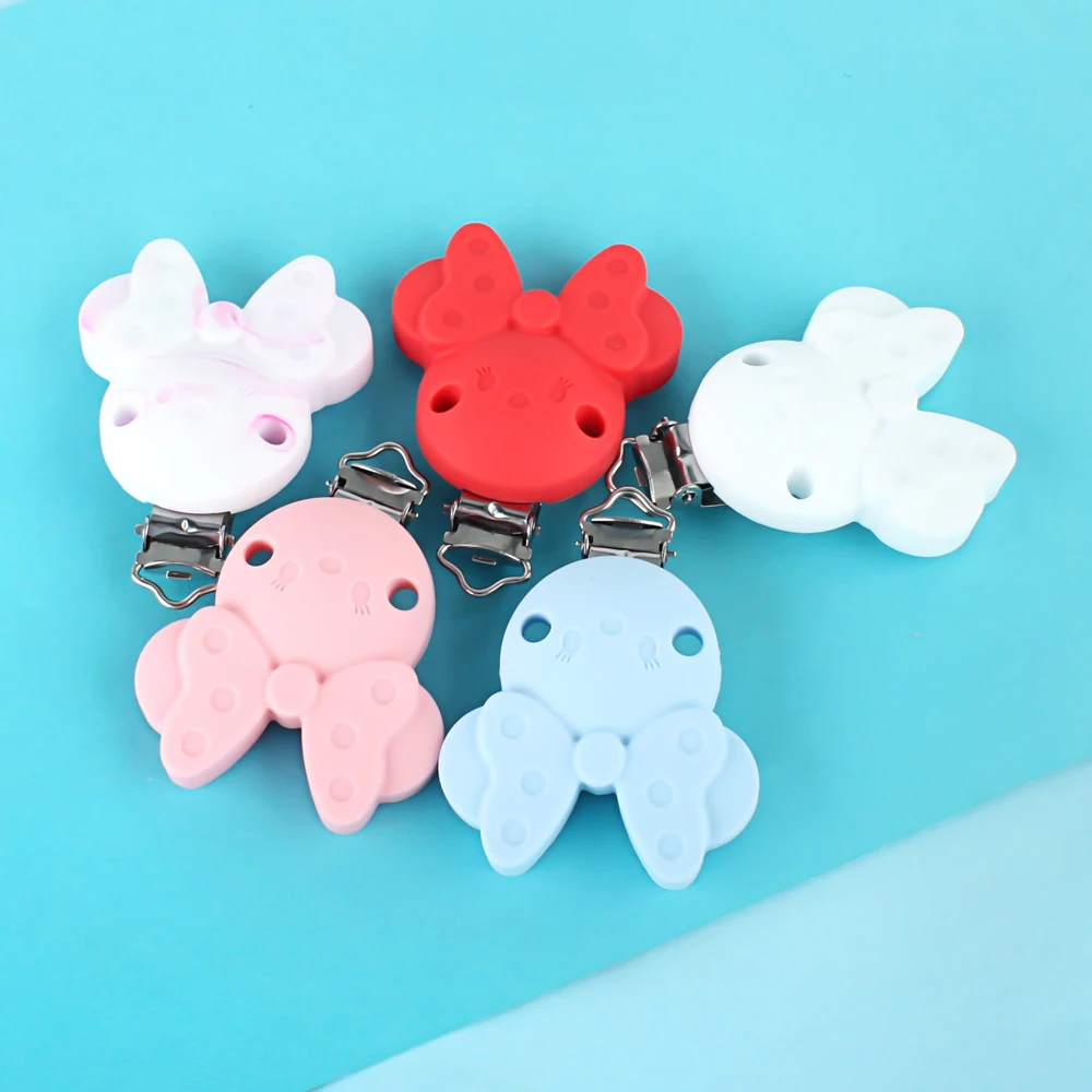 2Pcs Silicone Beads Pacifier Clips Flower Cartoon Shape For Jewelry Making DIY Pacifier Chain Food Grade Toys Accessories Set