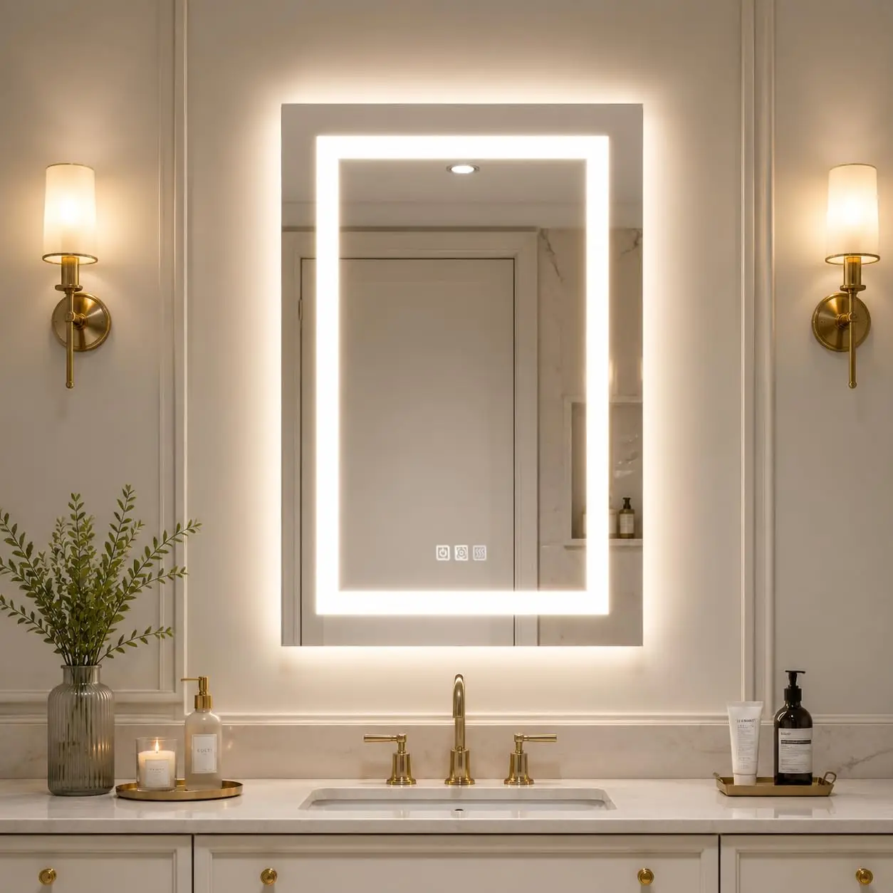 LED Lighted Medicine Cabinet Mirror Dimmable Defogging 24 inch with Outlets for Apartment Hotel Left Hinge, Customized