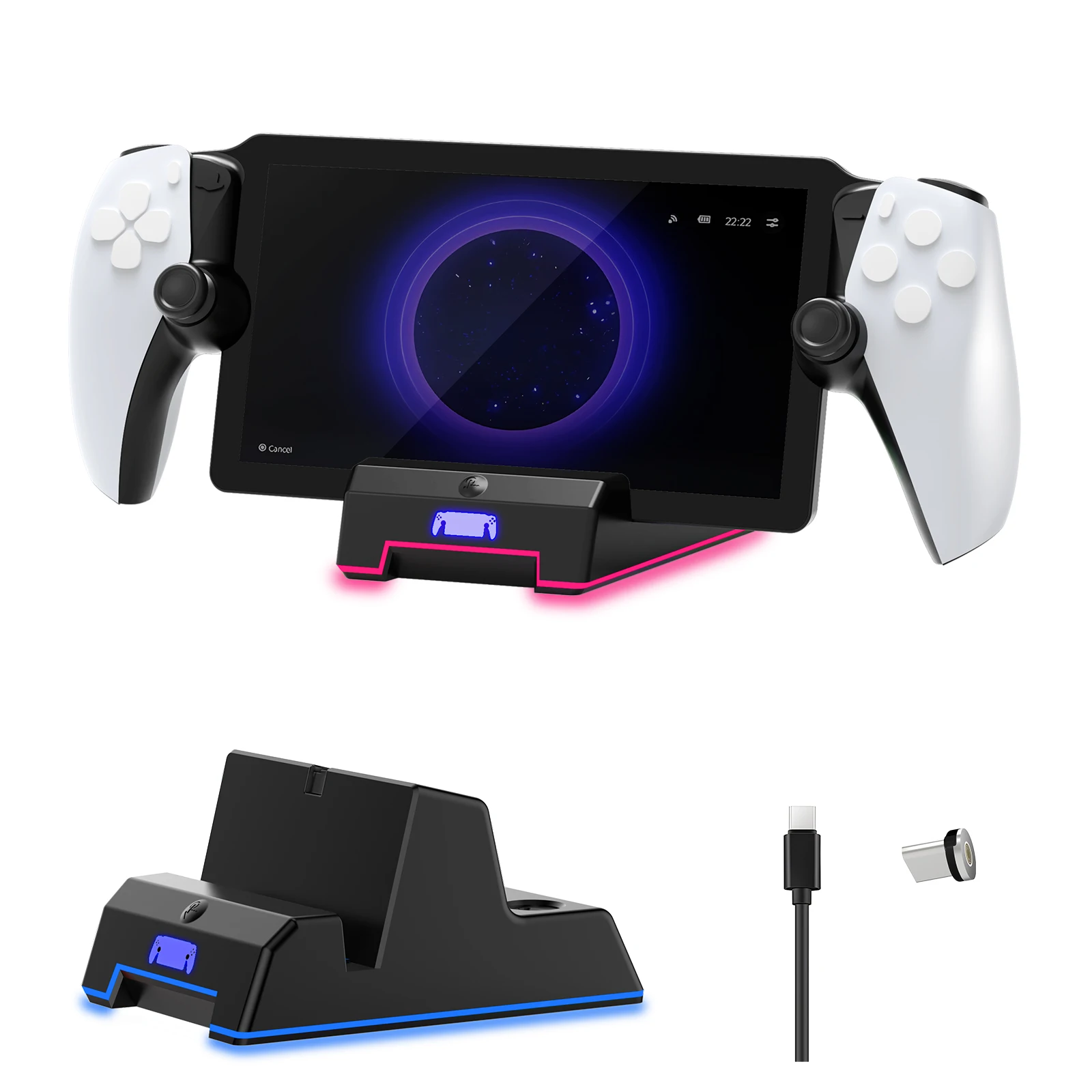 

For PS5 Portal Streaming handheld magnetic charging dock gaming handheld charger stand with colorful lights