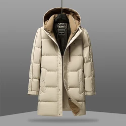 Winter long down jacket, large size thick warm slim fashion 90 duck down hooded winter coat 2024 new men's wear