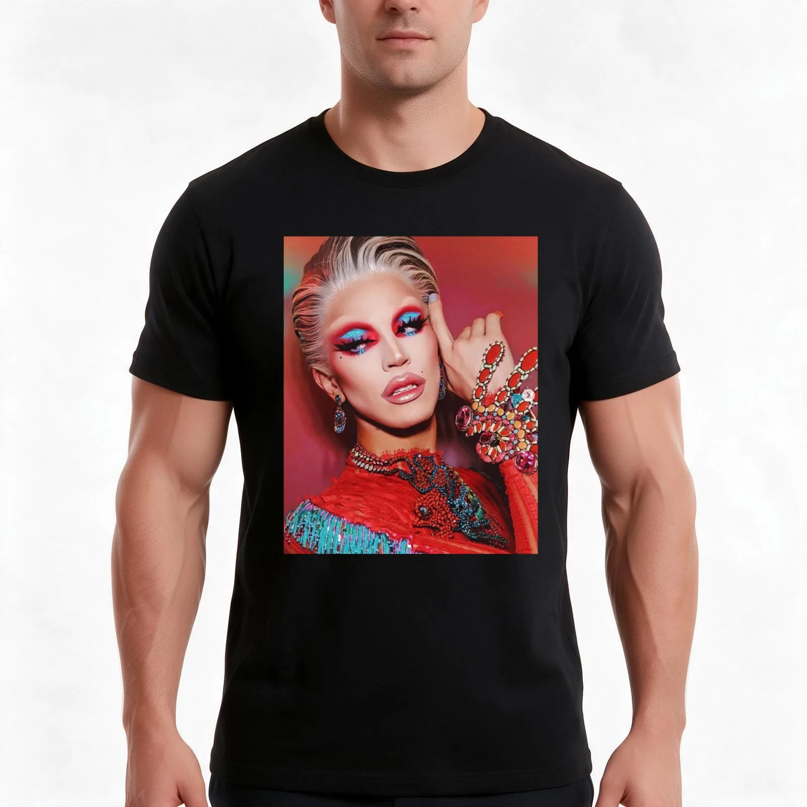 Aquaria - Ruby Red T-Shirt, Summer Casual Cotton Tee, Oversized Streetwear Tops, Vintage Graphic Print, Loose Fit Short Sleeve