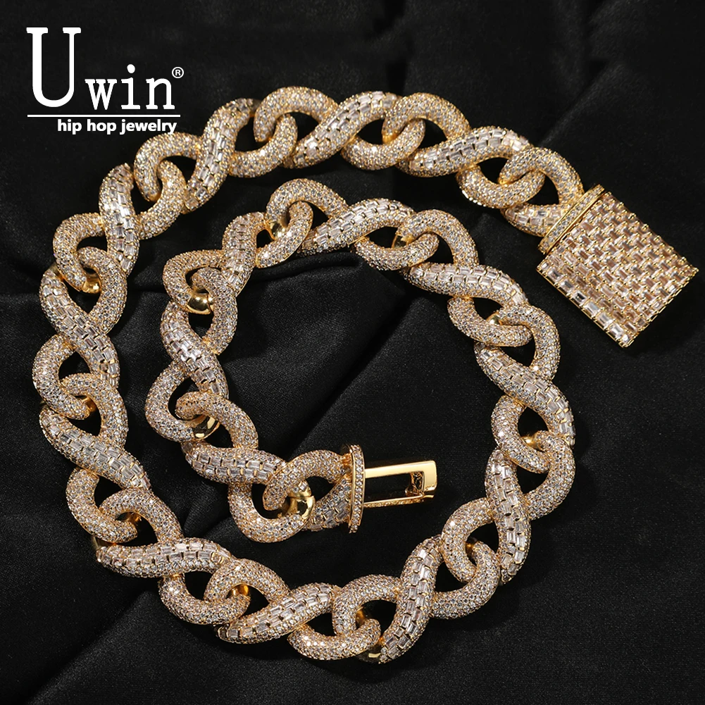 

Uwin 16mm Infinity Cuban Chain Half Baguette CZ Chain Full Paved Iced Out Bling New In Cubic Zirconia HipHop Jewelry