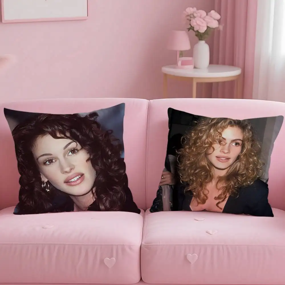 Hot American Actor J-Julia Roberts Pillow Case Anti-dustmite Pillowcase Invisible Zipper Silky Short Plush Sofa Cushion Cover