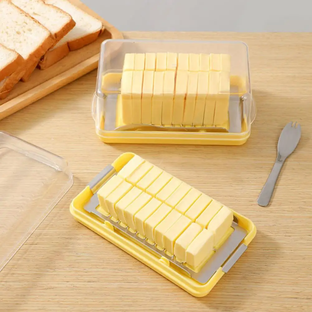 Butter Cutting Storage Box Butter Slicer Box with Stainless Steel Cutter Transparent Lid Butter Dish Container Countertop