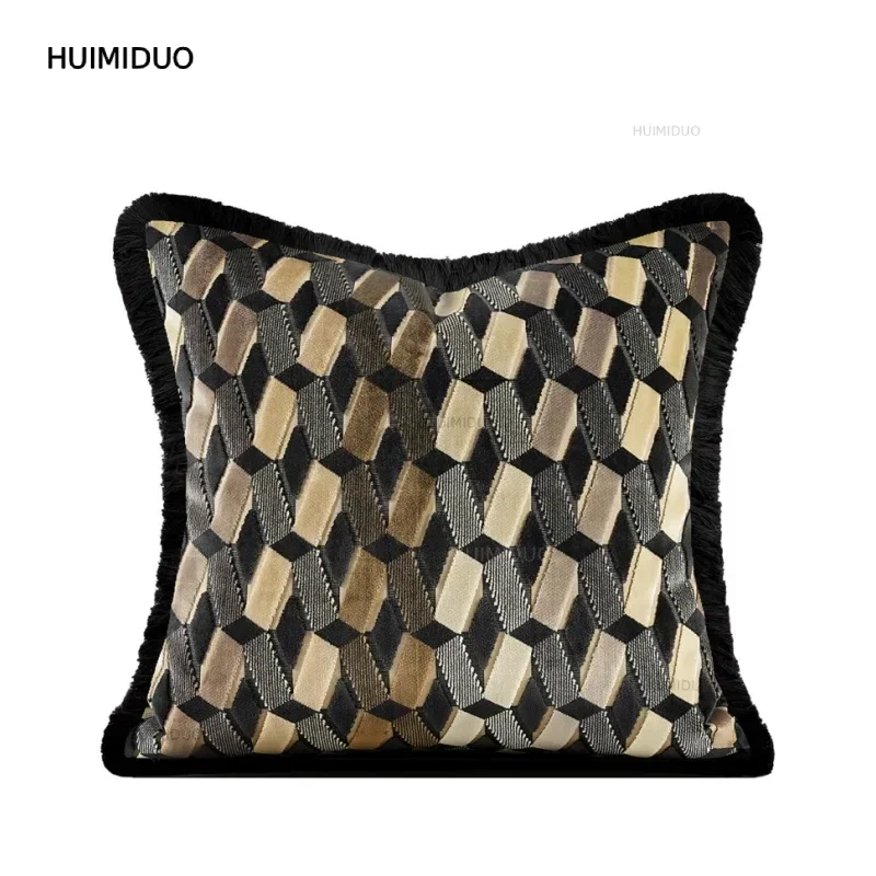 Luxury Black Brown Geometric Pillows Texture Cushion Case Abstract Art Decorative Pillow Cover For Sofa Chair Home Decorations