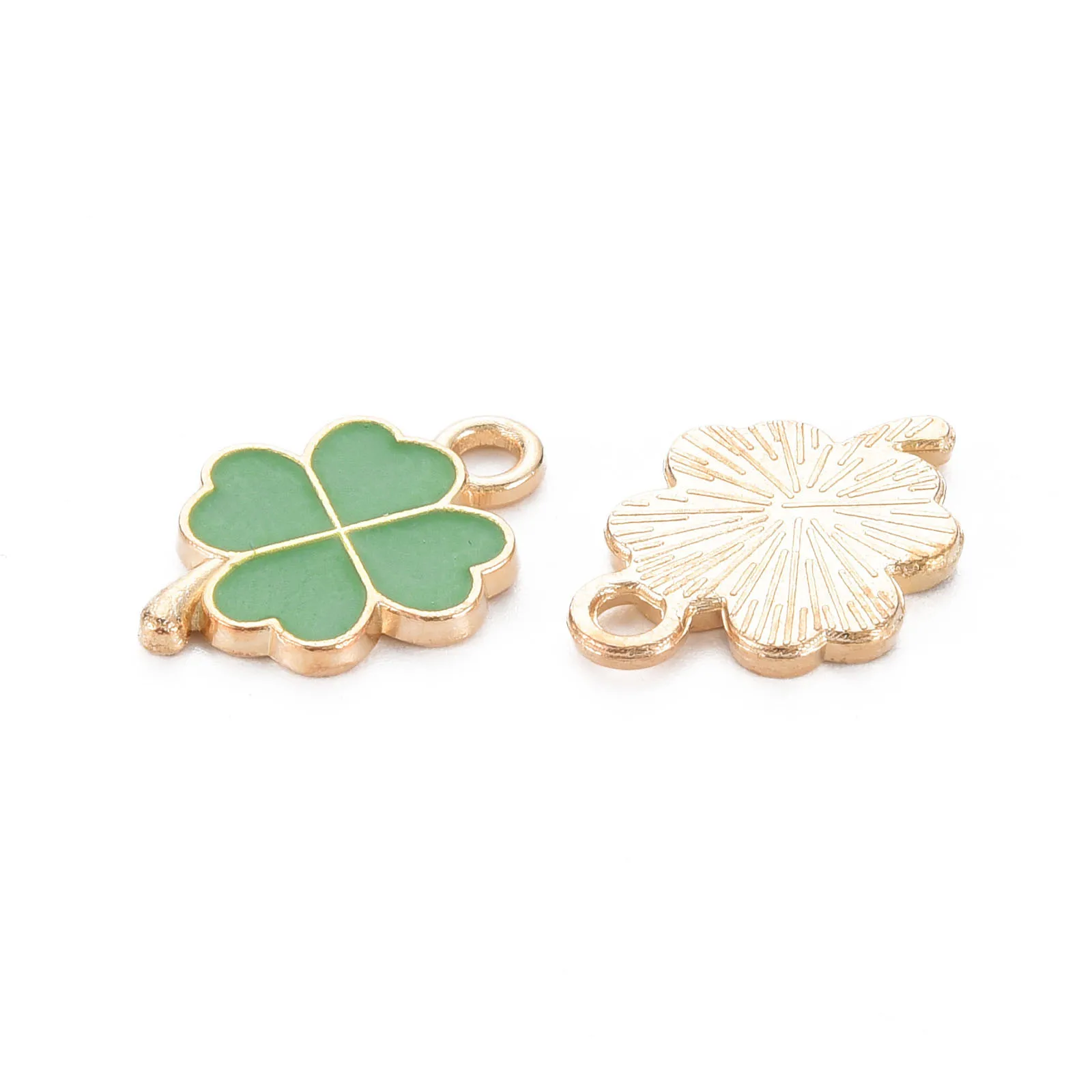 20pcs Alloy Enamel Clover Pendants Light Gold Plated Metal Necklace Charms for DIY St. Patrick Theme Festival Jewelry Making