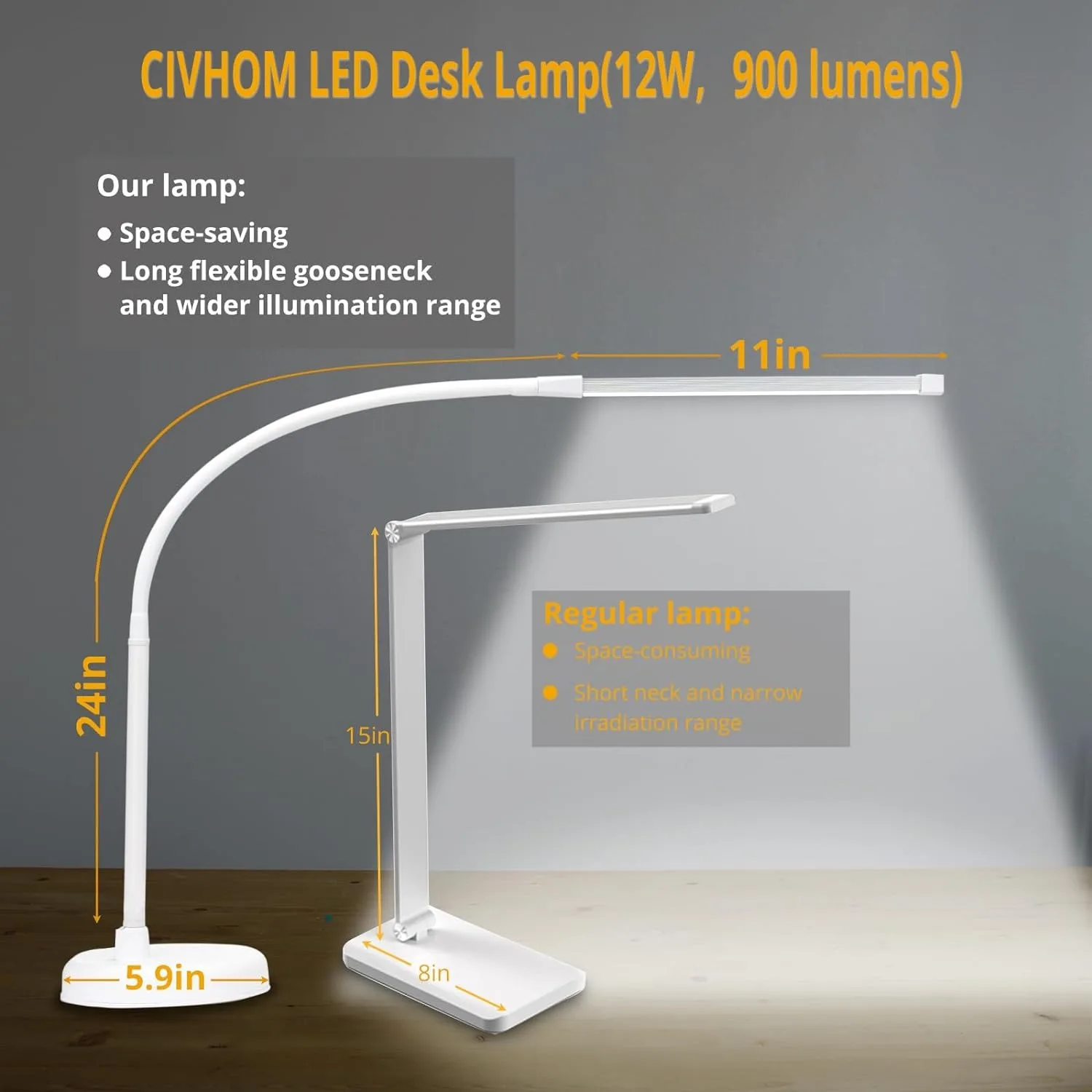 LED Architect Desk Lamp, Long Flexible Gooseneck Swing Arm Table Light, 3 Color Modes, USB Powered Task Lamp for Home Office