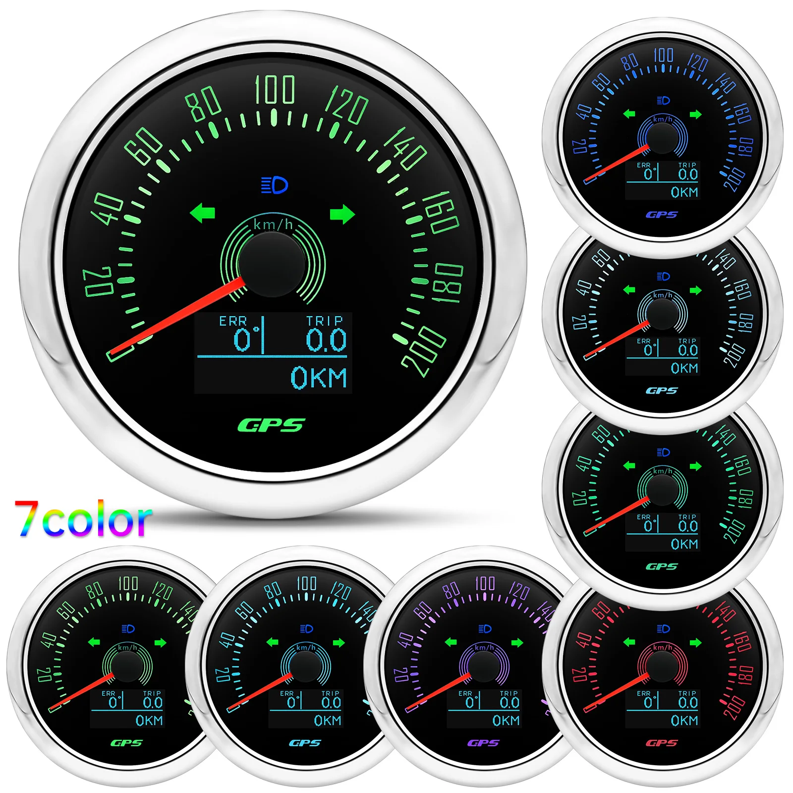 85mm GPS Speedometer Odometer 7 Colors Backlight with Antenna 12V 24V Car Motorcycle Gauge with Turn Light