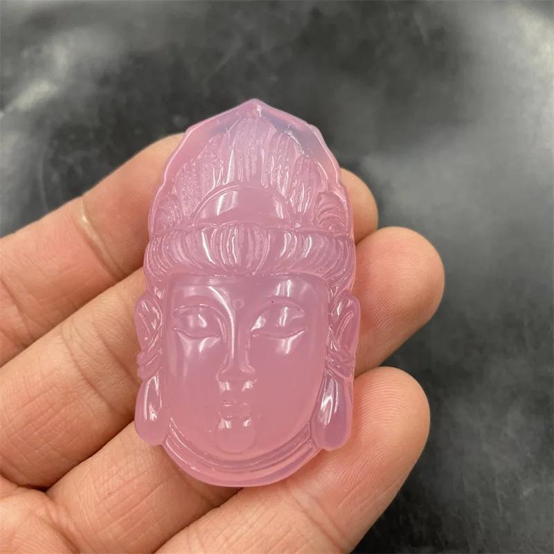 New Chalcedony , Large Pink Agate Guanyin Charm, Jade Pendant