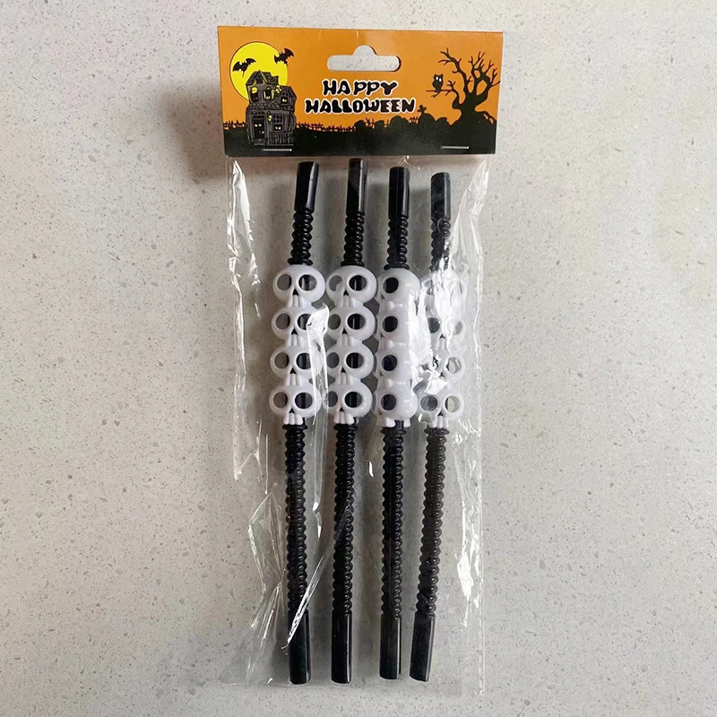 4 Uds. Tema de Halloween dibujos animados calabaza esqueleto plástico pajita para beber hogar reunión de cumpleaños Bar restaurante fiesta suministros DIY