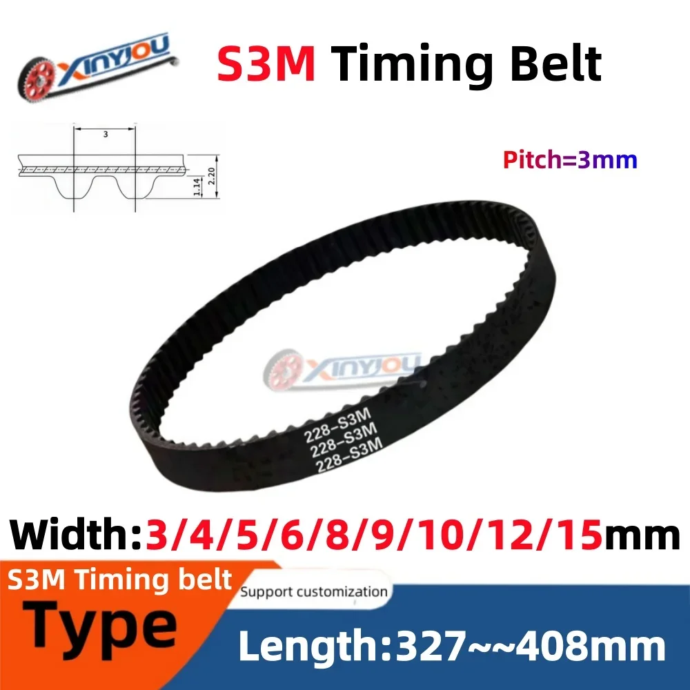 S3M Rubber Synchronous Belt Closed Loop 3/4/5/6~15mm Width 327-408mm Length High Precision Drive Belt for 3D Printer CNC Laser