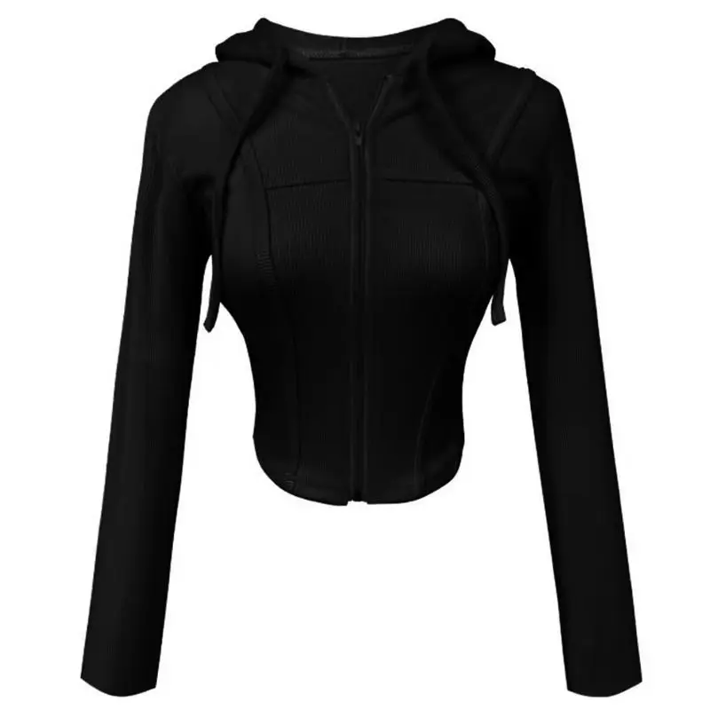 2023 Primavera e Outono Nova Casual Com Capuz Zipper Cardigan Mulheres Primavera Verão Retro Slim Sport Coat Curto Crop Top de Manga Longa