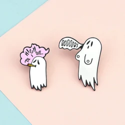 Smoking Boooobs Ghost Brooches Cute Halloween Spooky Enamel Pins Shirt Collar Jackets Decorative Lapel Badge Friend Gift Jewelry