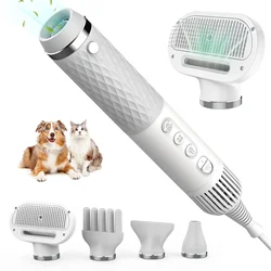 Dog Hair Dryer 5 in 1 Portable Pet Hair Dryer Smart Temperature Adjustable with Grooming Brush Travel Home Pet Hair Dryer