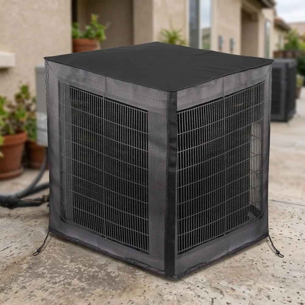AC Unit Cover Waterproof and Ventilated Mesh Design for Air Circulation and Weather Resistance 600D Fabric Black Multiple Sizes