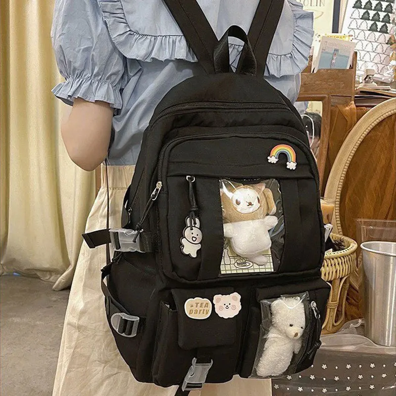 Large Capacity Women Multi Pocket Backpack Ins Junior High School Student School Bag Female Girl Backpack Laptop BookLarge ita