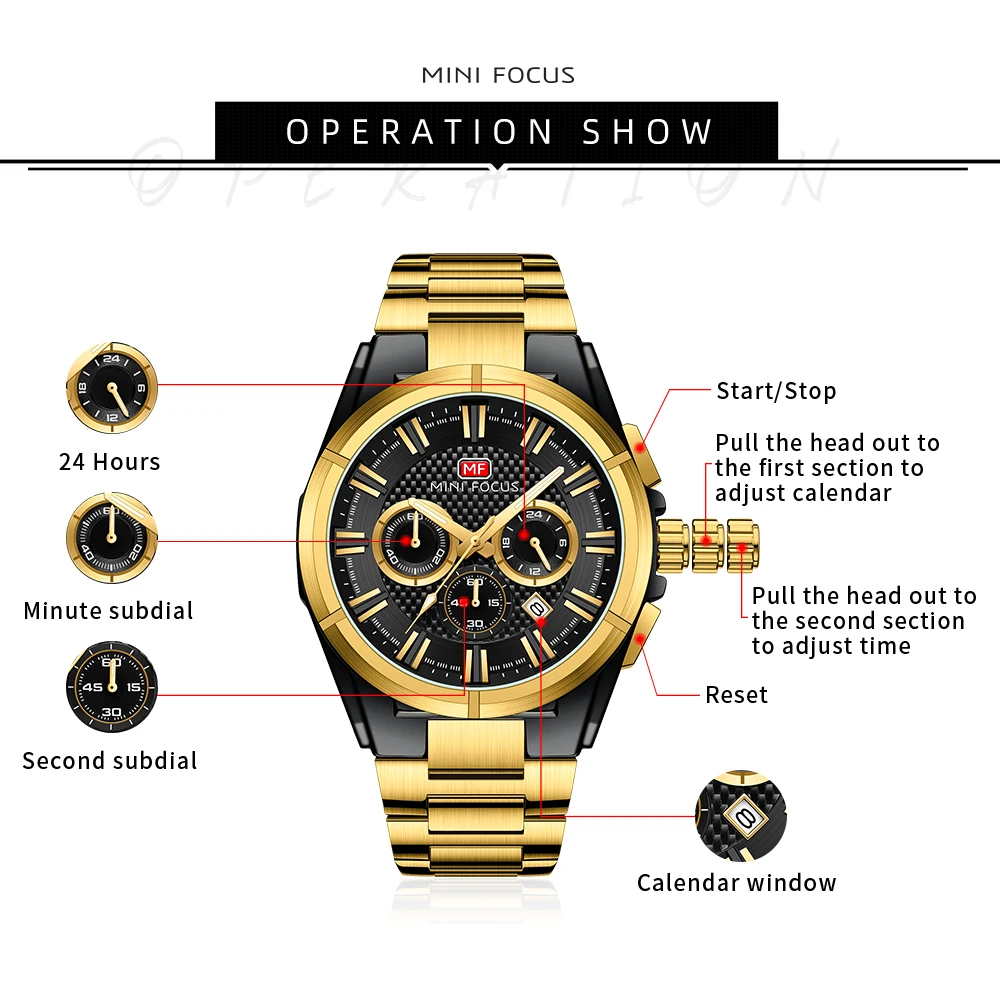 MINI FOCUS Man Watch High Quality Waterproof Chronograph Luminous Men\'s Wristwatch Stainless Steel Casual Men Quartz Watches