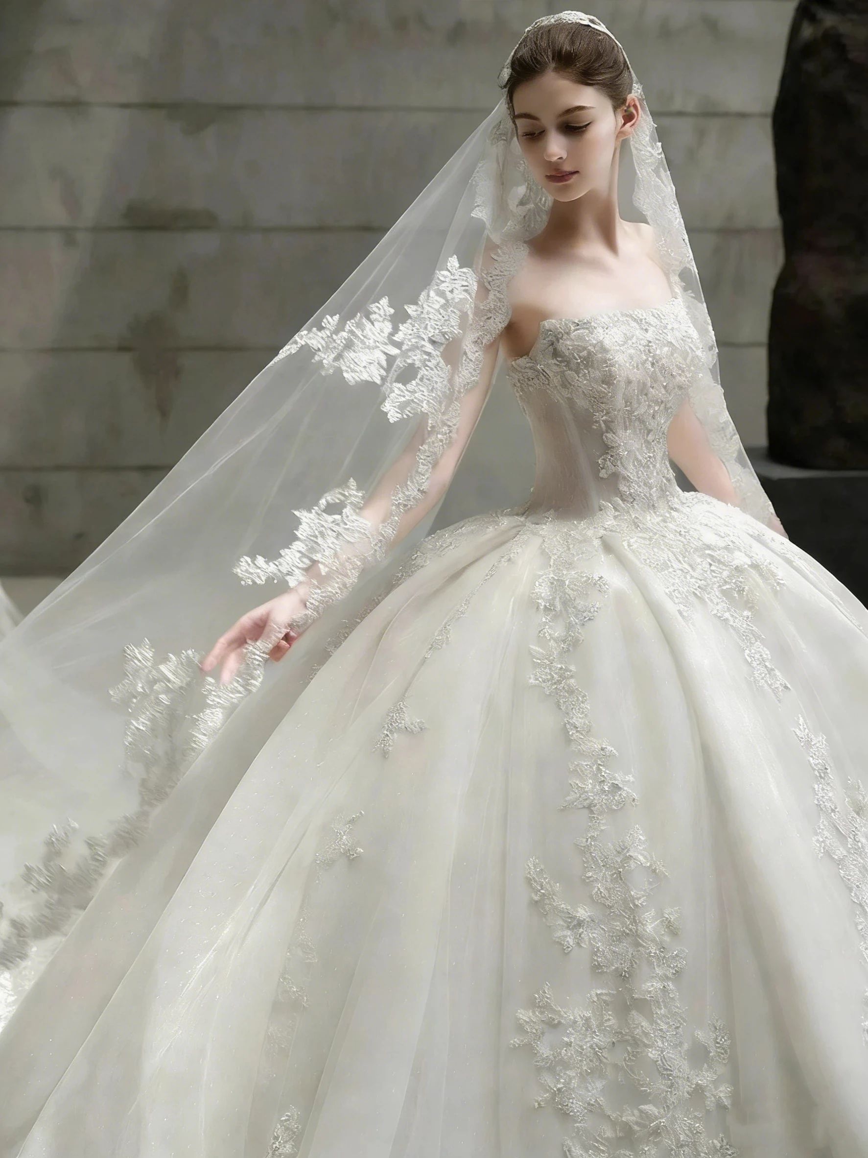 Luxurious And Exquisite A-Line Lace Decal Women's Wedding Dress Sexy Strapless Backless Fluffy Ball Bridal Gown Customized