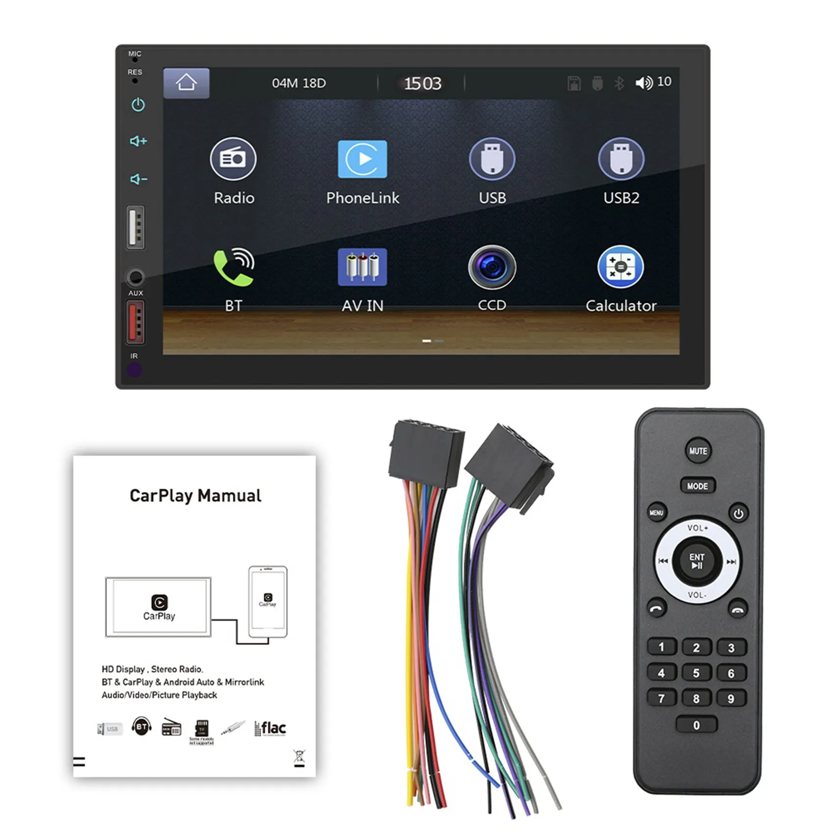 2 Din 7 Inch Touch Screen Car Radio Car Stereo Bluetooth MP5 Player with CarPlay Android Auto 2 USB FM Car Player B